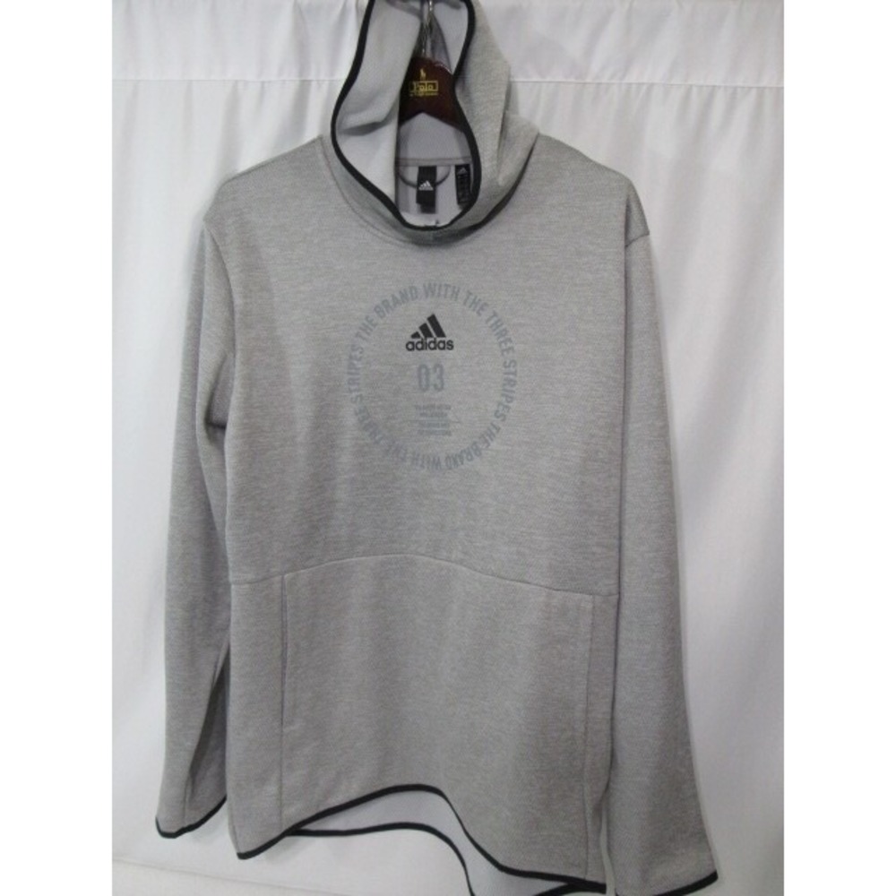 Adidas 03 Sz L Gray Polyester Kangaroo Pouch Logo Hoodie
